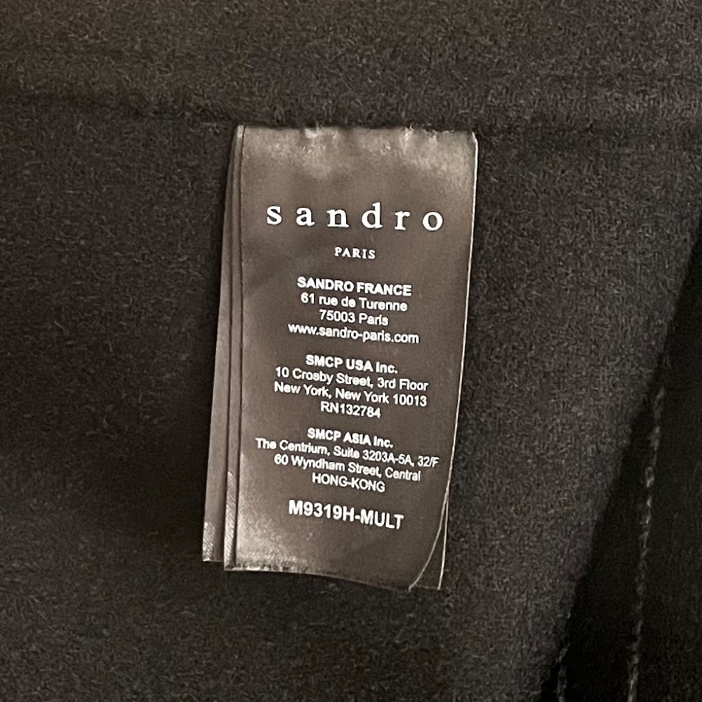 SANDRO Paris Felted Wool Long Coat Black Gray Pinstripe Stripe Size 1 / US 4 - Picture 11 of 15